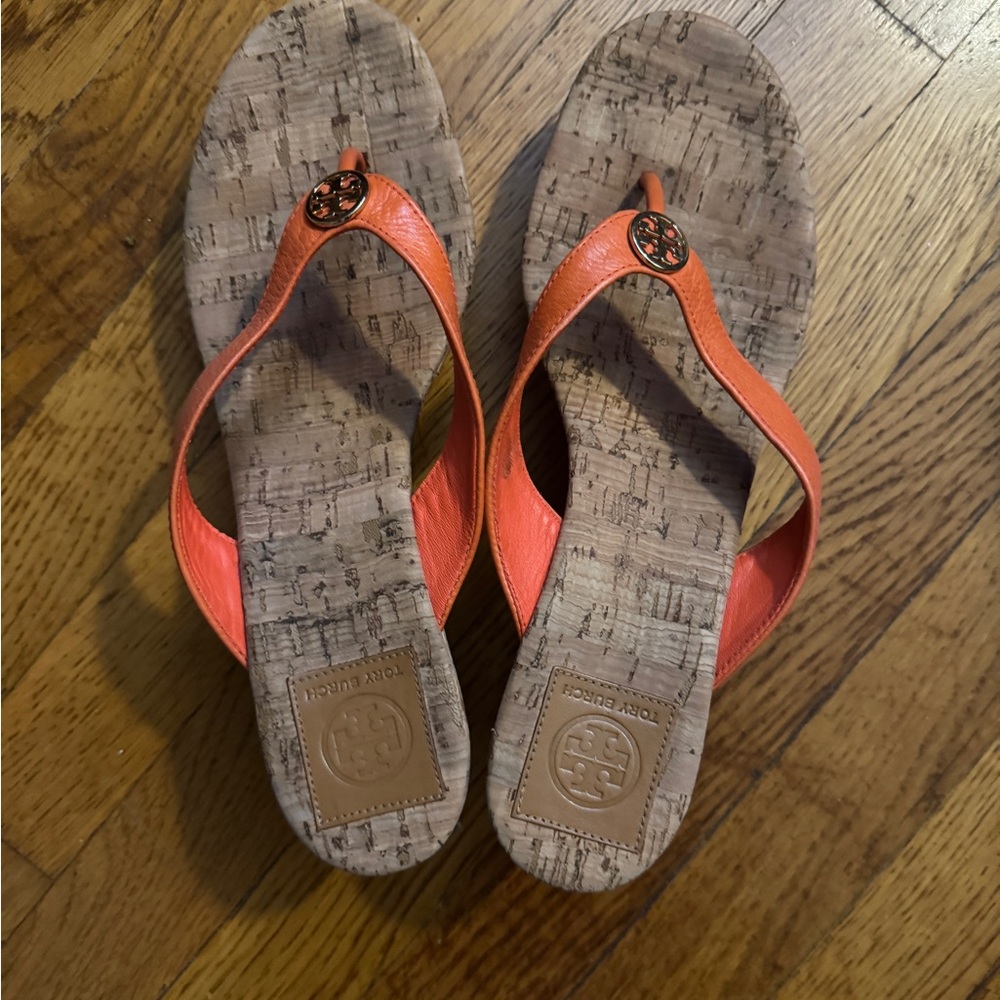 New w/o Tags Tory Burch Orange Sandals with Cork Soles